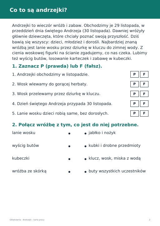 Andrzejki – karta pracy o tradycjach