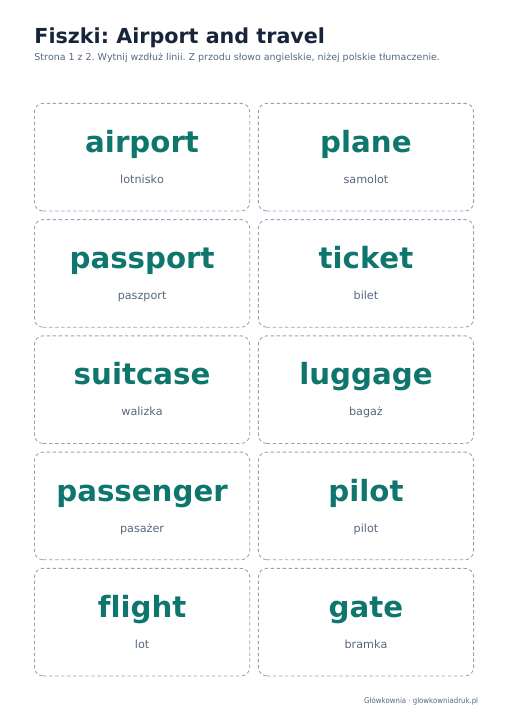 Angielski: Airport and travel, fiszki do wycięcia