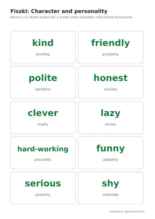 Angielski: Character and personality, fiszki do wycięcia