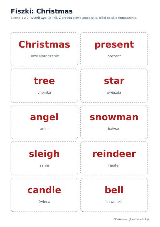 Angielski: Christmas, fiszki do wycięcia