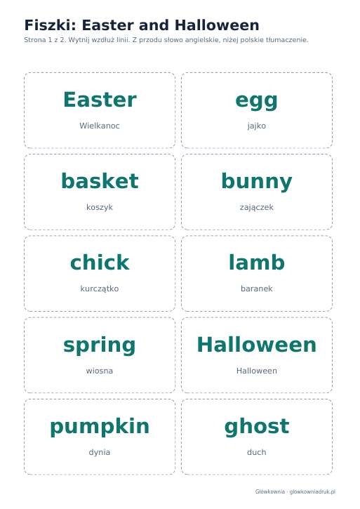 Angielski: Easter and Halloween, fiszki do wycięcia