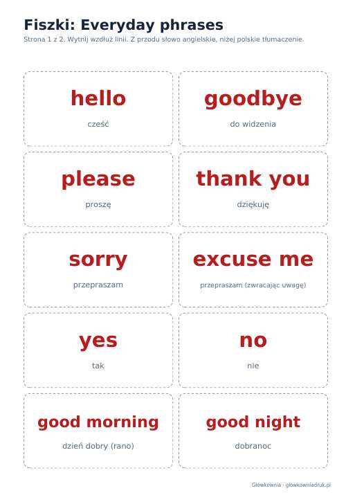 Angielski: Everyday phrases, fiszki do wycięcia