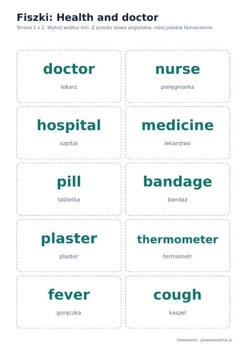 Angielski: Health and doctor, fiszki do wycięcia