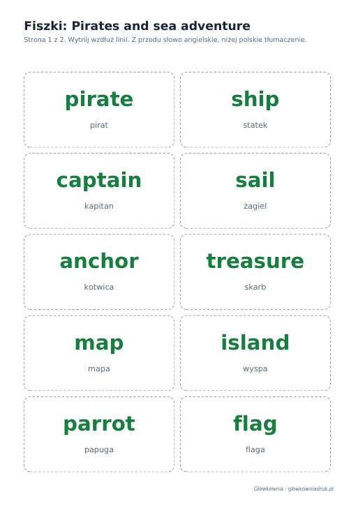 Angielski: Pirates and sea adventure, fiszki do wycięcia