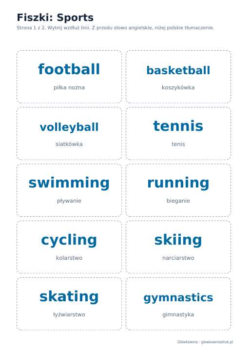 Angielski: Sports, fiszki do wycięcia