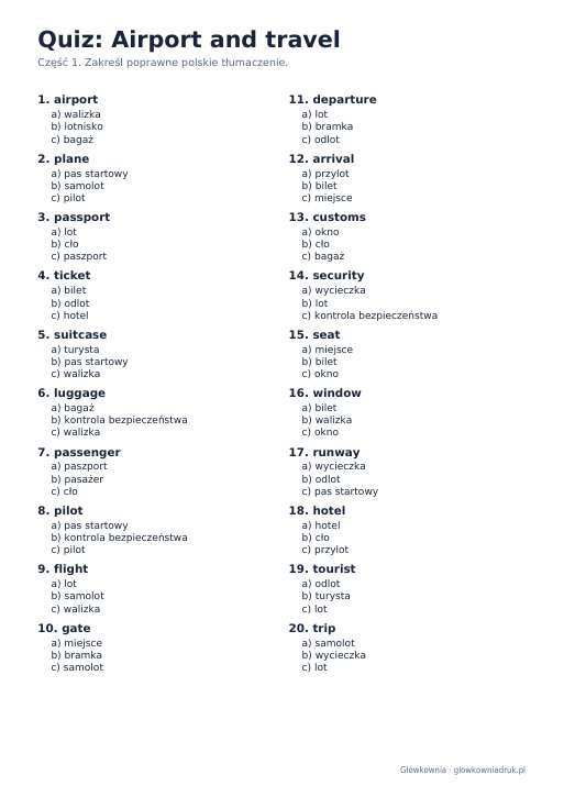 Angielski: quiz ze słówek, Airport and travel