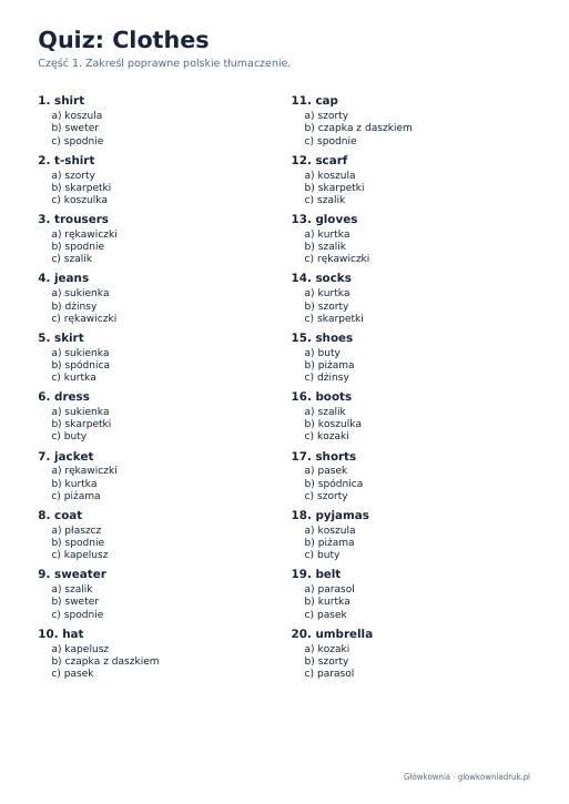 Angielski: quiz ze słówek, Clothes