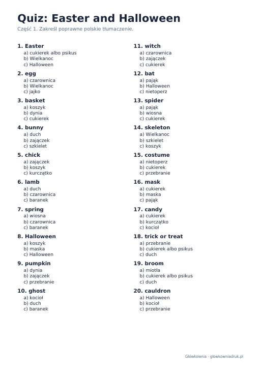 Angielski: quiz ze słówek, Easter and Halloween