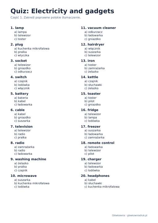 Angielski: quiz ze słówek, Electricity and gadgets