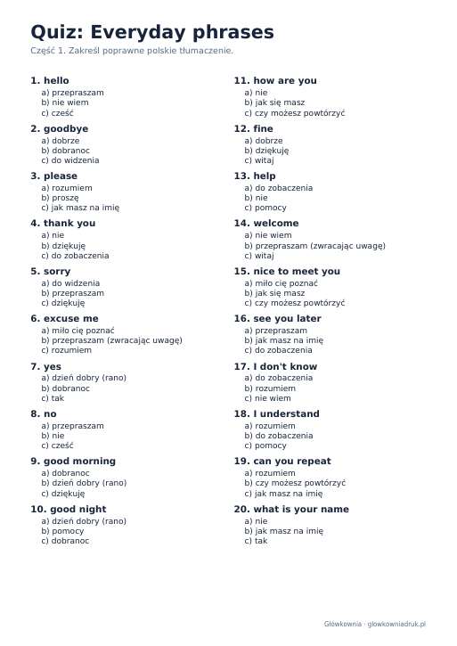 Angielski: quiz ze słówek, Everyday phrases
