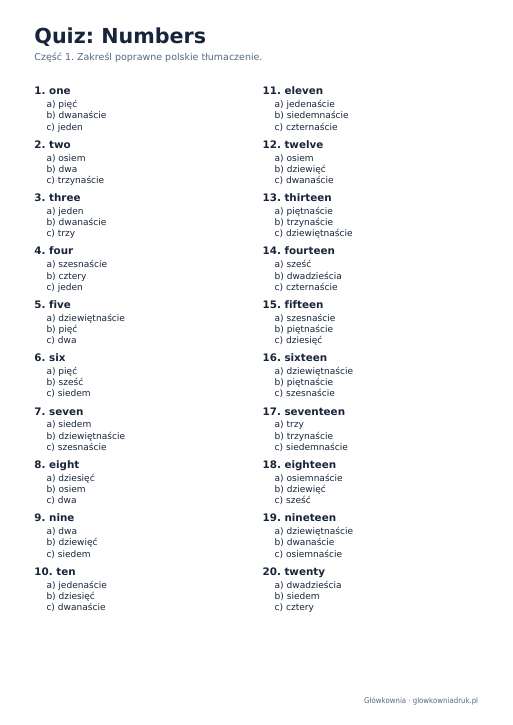 Angielski: quiz ze słówek, Numbers