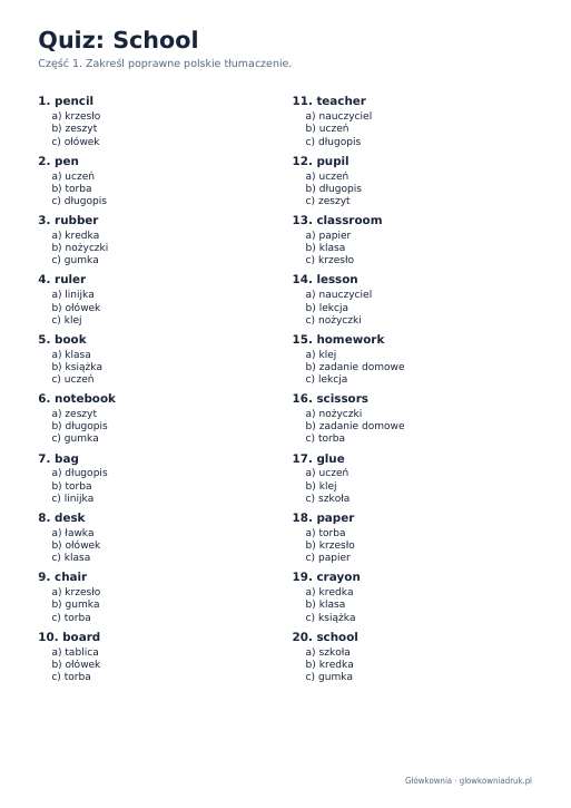 Angielski: quiz ze słówek, School