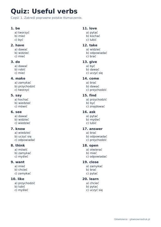 Angielski: quiz ze słówek, Useful verbs