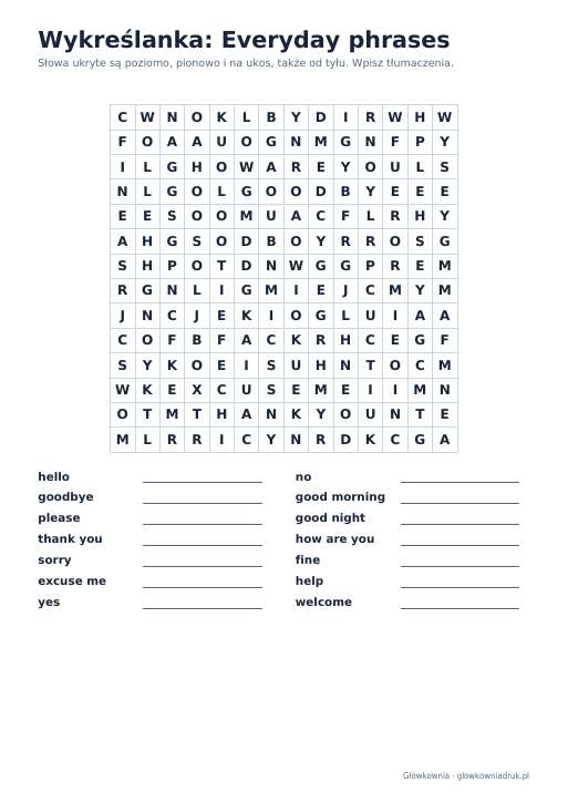 Angielski: wykreślanka Everyday phrases