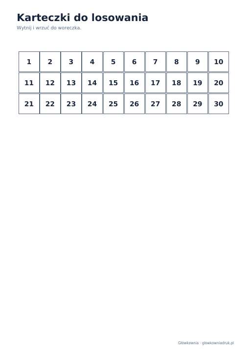 Bingo liczbowe 1–30 do druku, zestaw 8