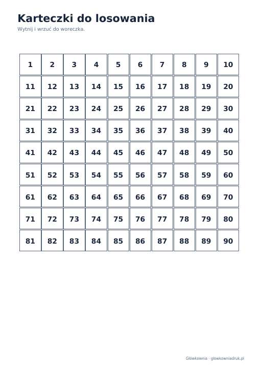 Bingo liczbowe 1–90 do druku, zestaw 4