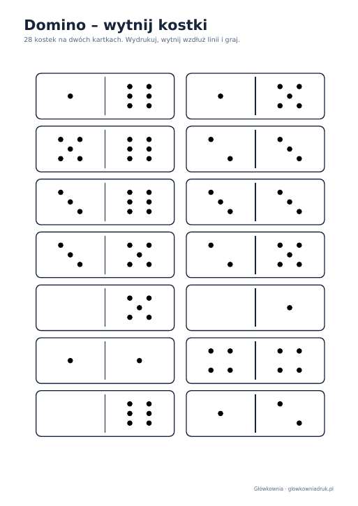 Domino z kropkami do druku, wersja 6
