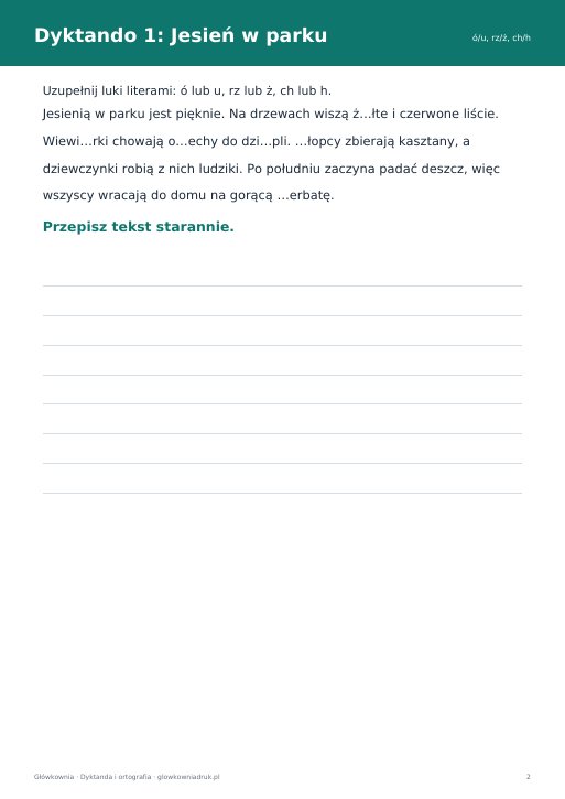 Dyktanda z lukami dla klas 2–3