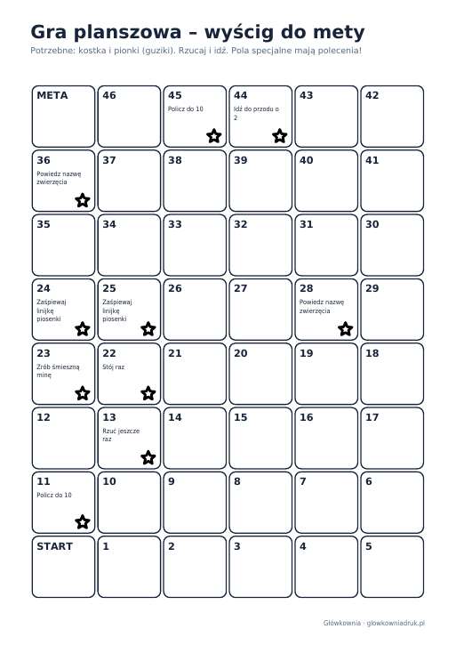 Gra planszowa do druku – wyścig, wersja 17