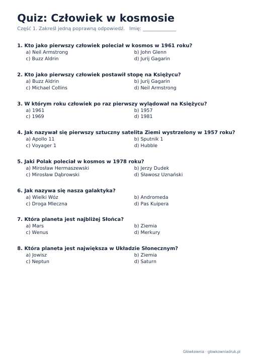 Quiz historyczny: Człowiek w kosmosie