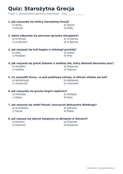 Quiz historyczny: Starożytna Grecja
