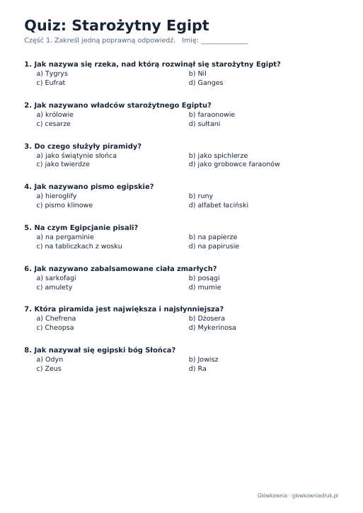 Quiz historyczny: Starożytny Egipt