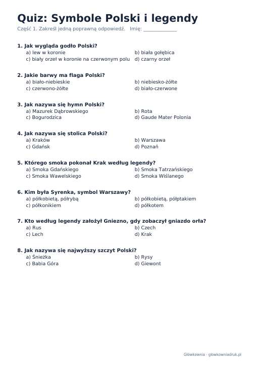 Quiz historyczny: Symbole Polski i legendy