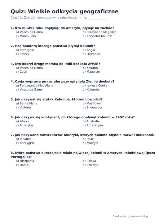 Quiz historyczny: Wielkie odkrycia geograficzne