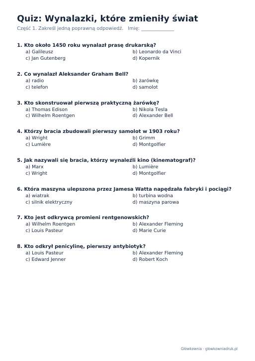 Quiz historyczny: Wynalazki, które zmieniły świat