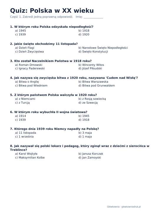 Quiz historyczny: Polska w XX wieku