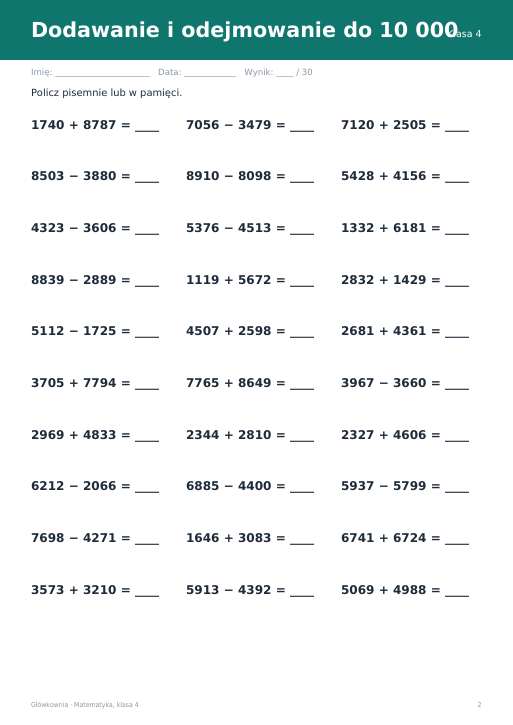 Karty pracy z matematyki, klasa 4