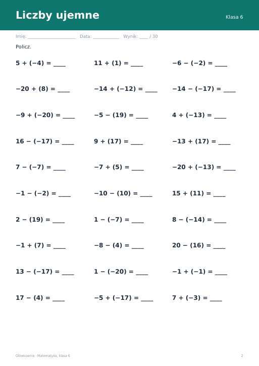 Karty pracy z matematyki, klasa 6