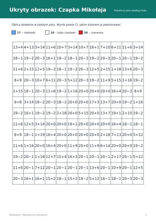 Matematyczne kolorowanki na mikołajki