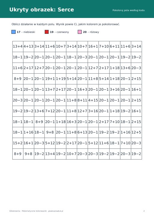 Matematyczne kolorowanki walentynkowe