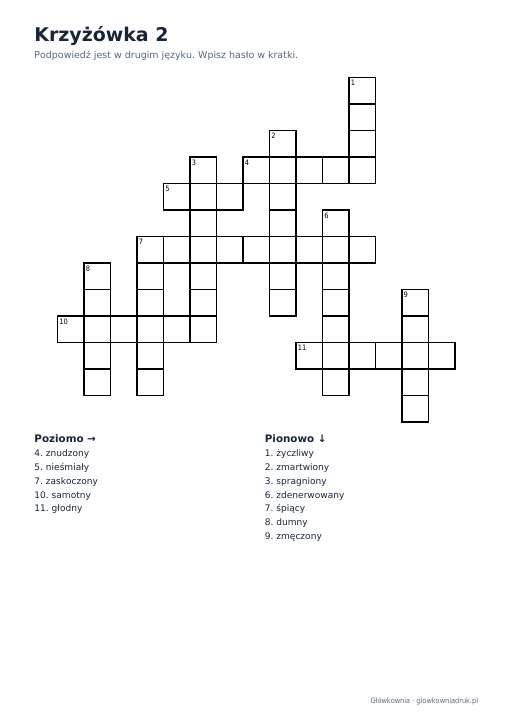 Krzyżówki z angielskiego: Feelings / Uczucia i emocje (hasła po angielsku)