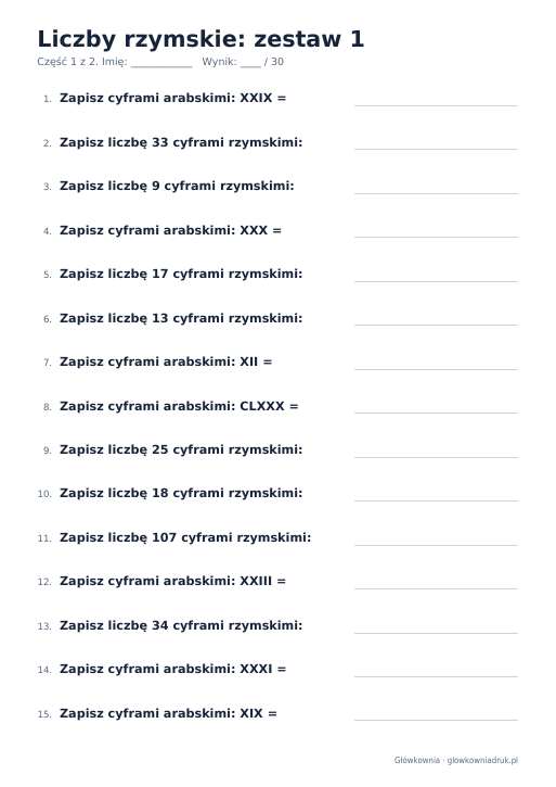 Liczby rzymskie, zestaw 1