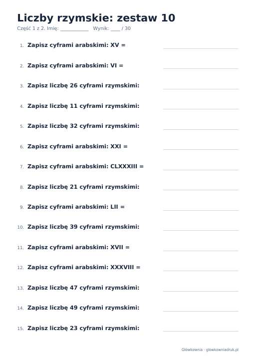 Liczby rzymskie, zestaw 10