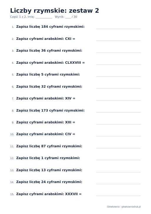 Liczby rzymskie, zestaw 2