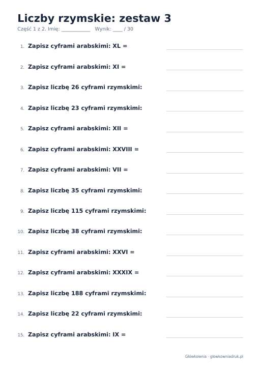 Liczby rzymskie, zestaw 3