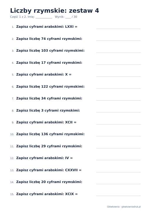 Liczby rzymskie, zestaw 4