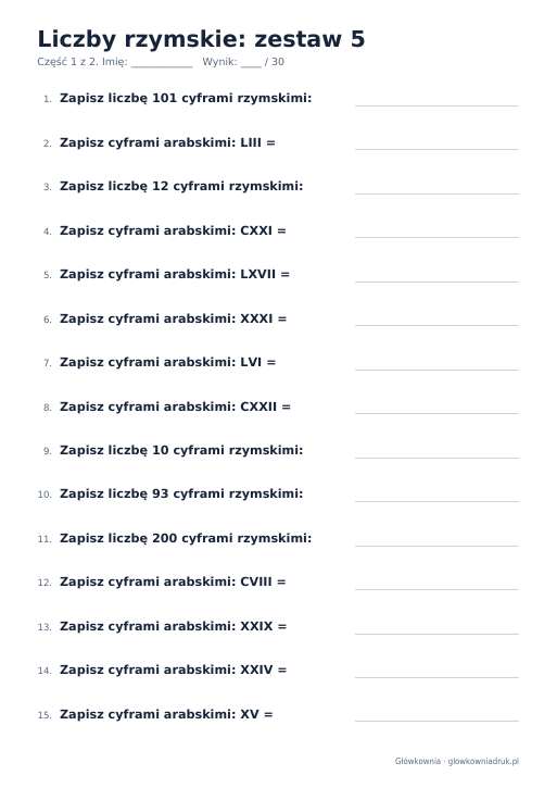 Liczby rzymskie, zestaw 5