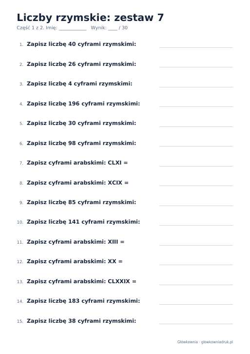 Liczby rzymskie, zestaw 7