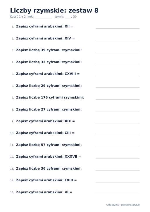 Liczby rzymskie, zestaw 8