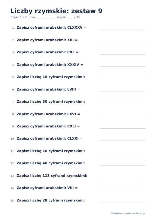 Liczby rzymskie, zestaw 9