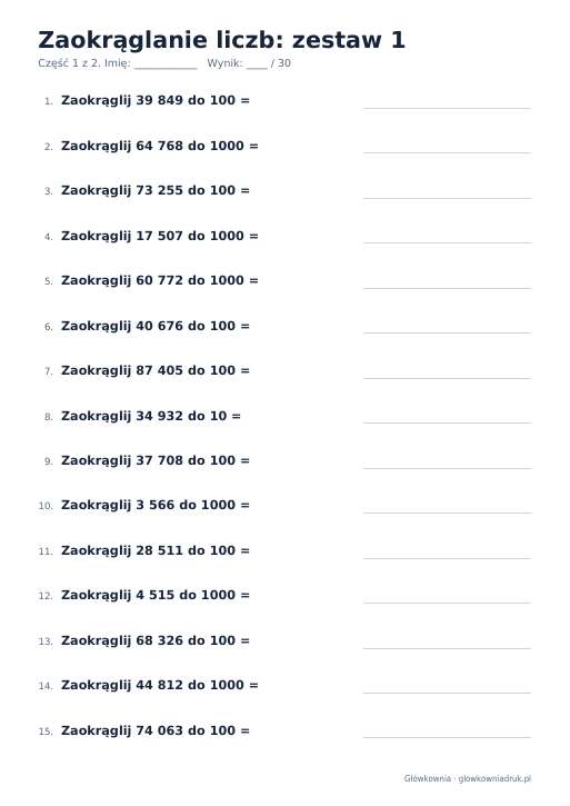 Zaokrąglanie liczb, zestaw 1