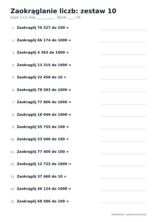 Zaokrąglanie liczb, zestaw 10