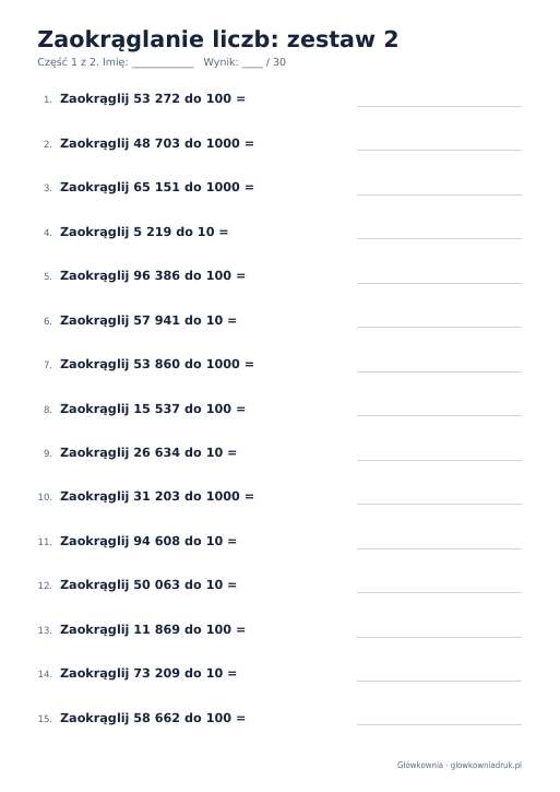 Zaokrąglanie liczb, zestaw 2