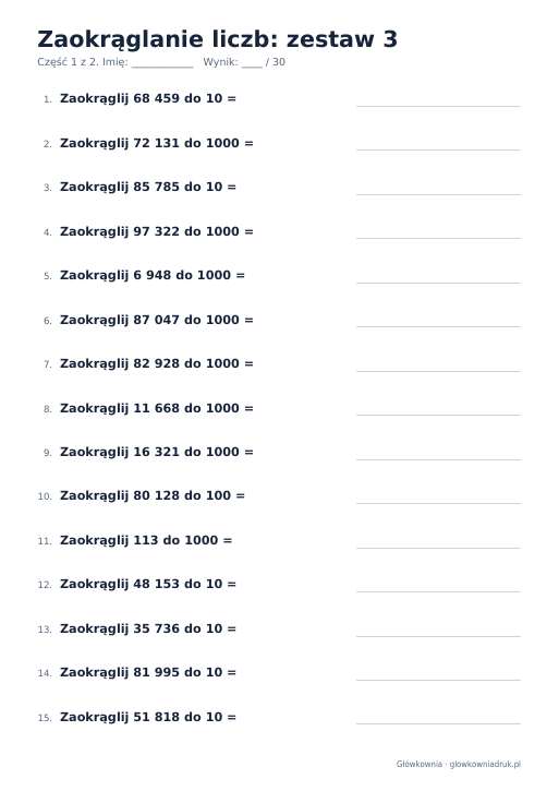 Zaokrąglanie liczb, zestaw 3