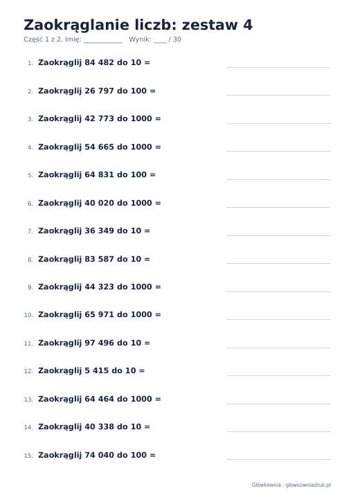 Zaokrąglanie liczb, zestaw 4