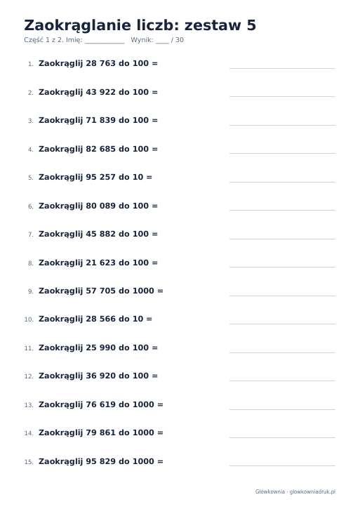 Zaokrąglanie liczb, zestaw 5